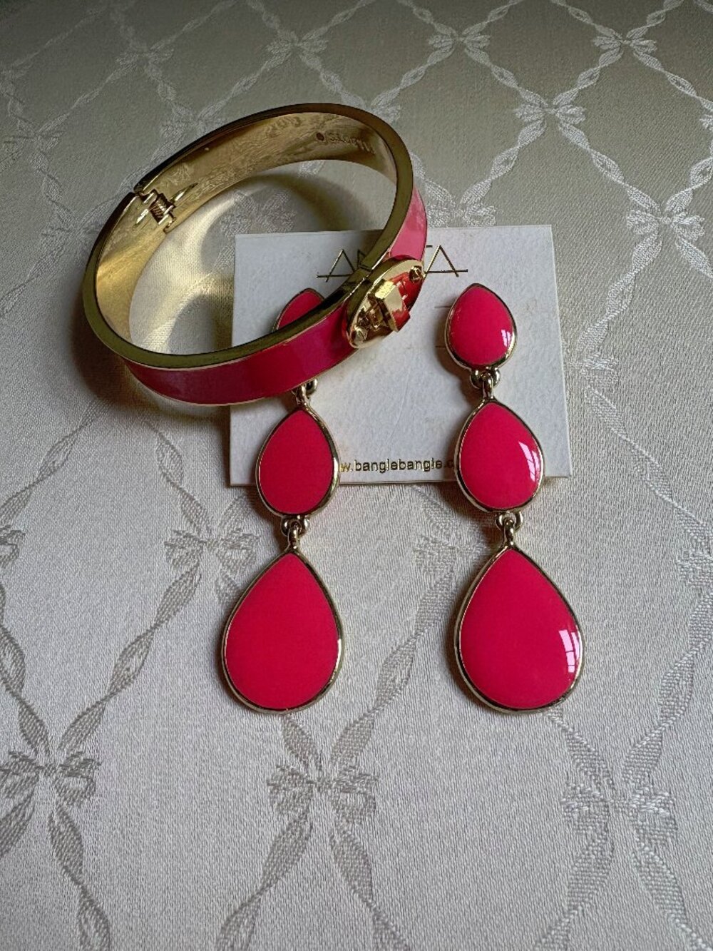 Hot Pink Dangle Earrings and Matching Bangle Bracelet